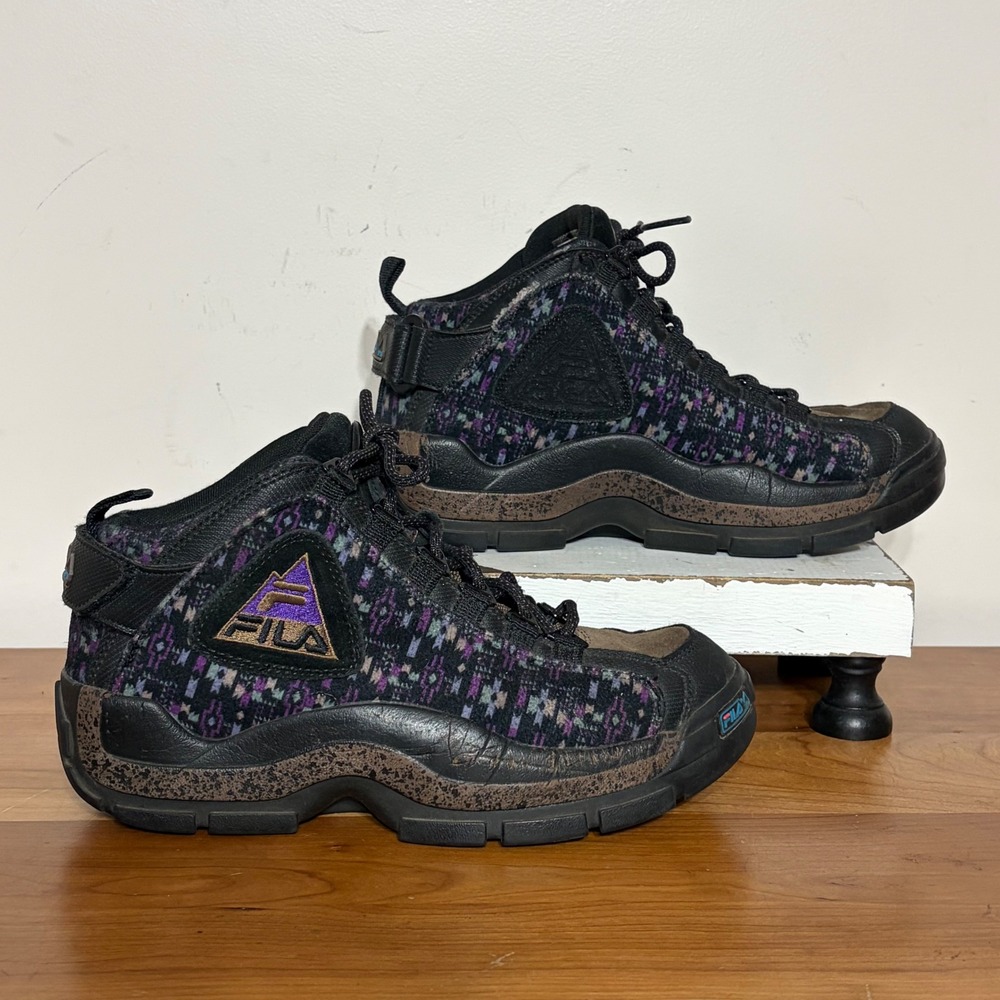Fila Grant Hill 2 Purple Black Multi Pattern Sneakers Mens 7.5 Women's 9
